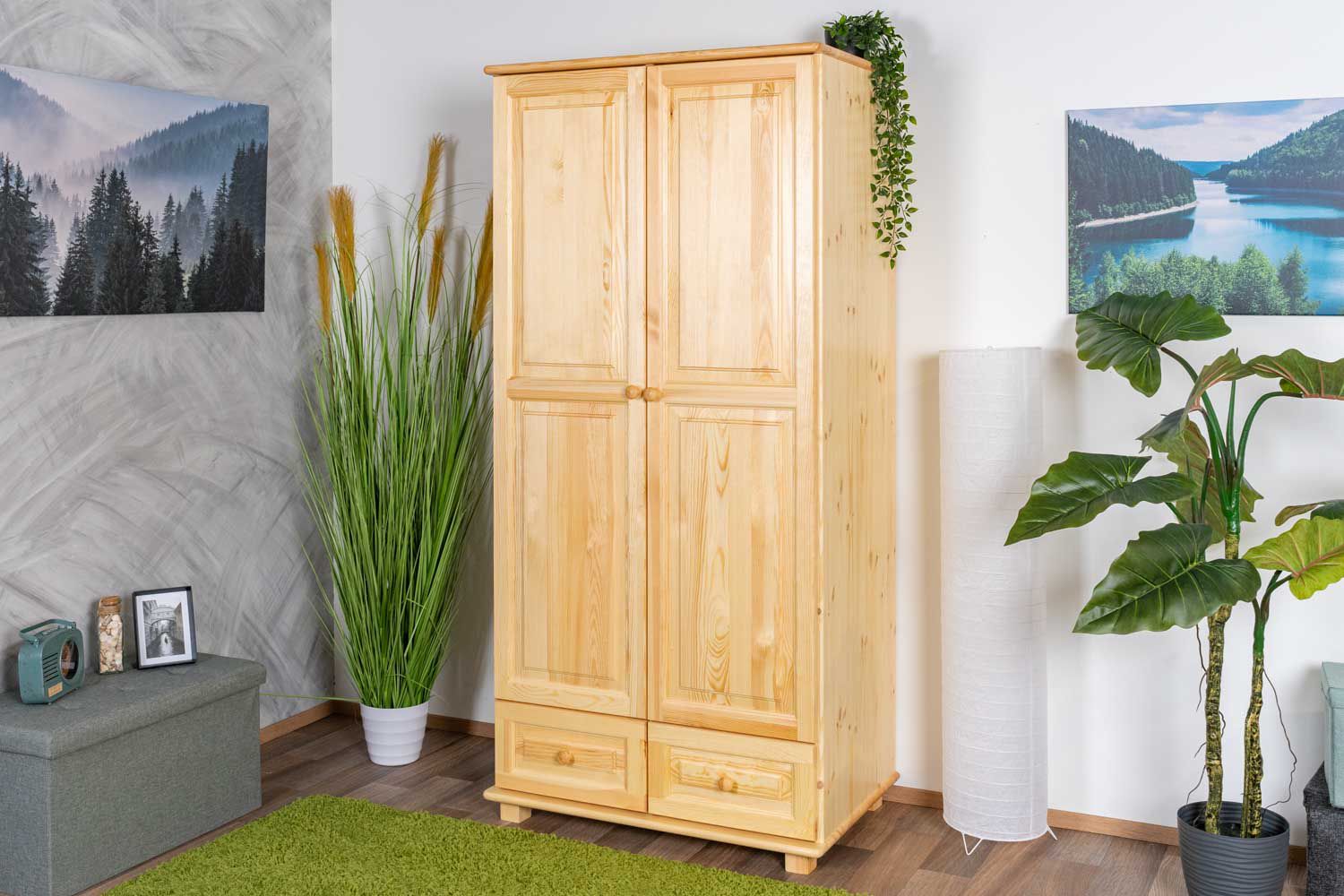 Armadio "013", pino massiccio, finitura naturale - 190 x 90 x 60 cm (h x l x p)