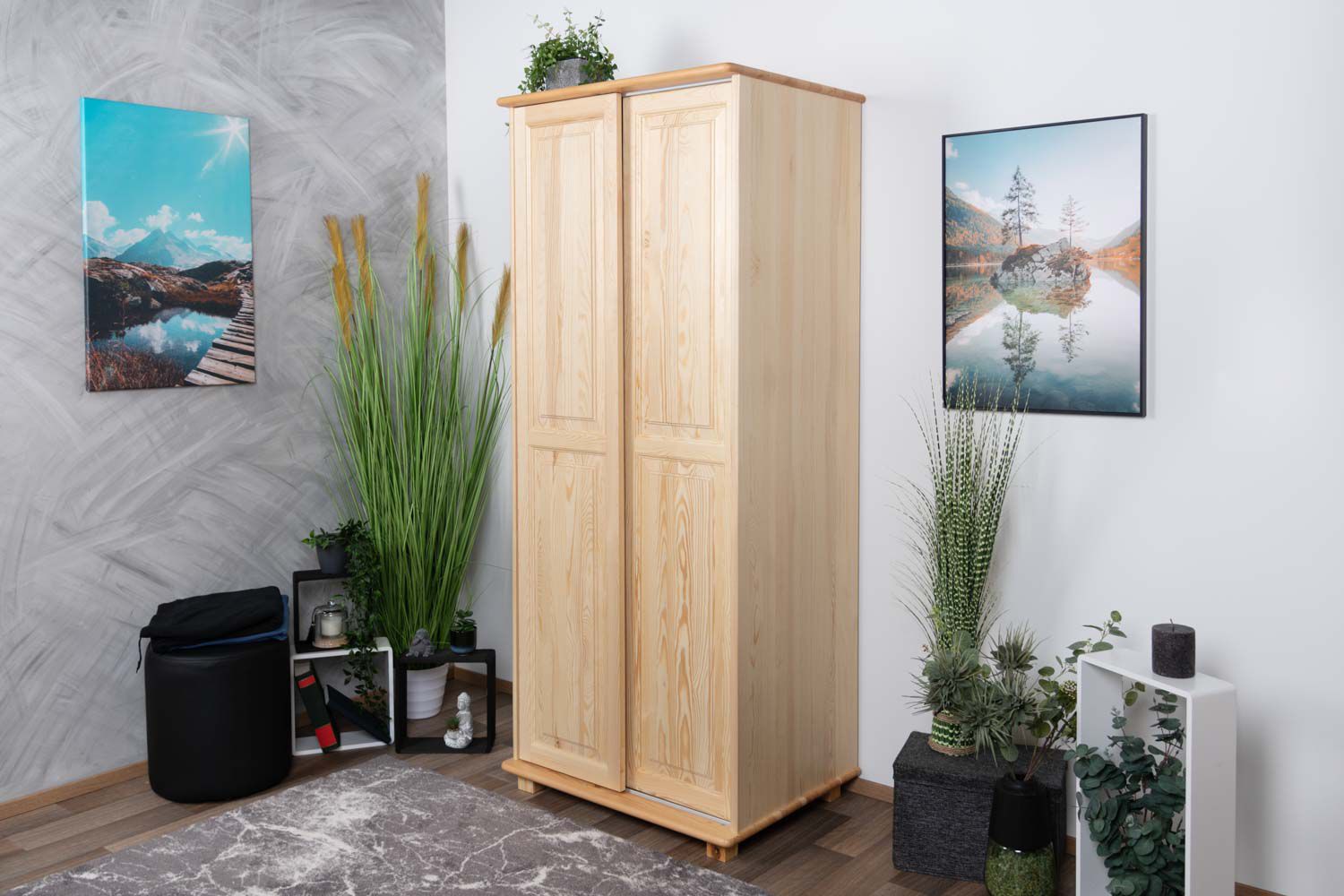 Armadio "014", pino massiccio, finitura naturale - 190 x 80 x 60 cm (h x l x p)