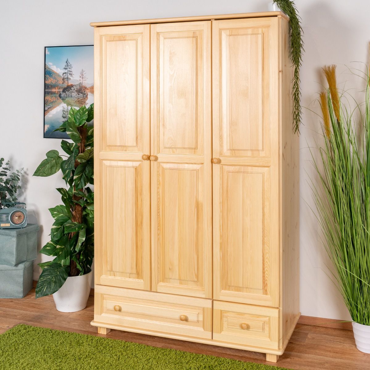 Armadio "015", pino massiccio, finitura naturale - 190 x 120 x 60 cm (h x l x p)