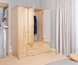 Armadio "020", pino massiccio, finitura naturale - 190 x 160 x 60 cm (h x l x p)