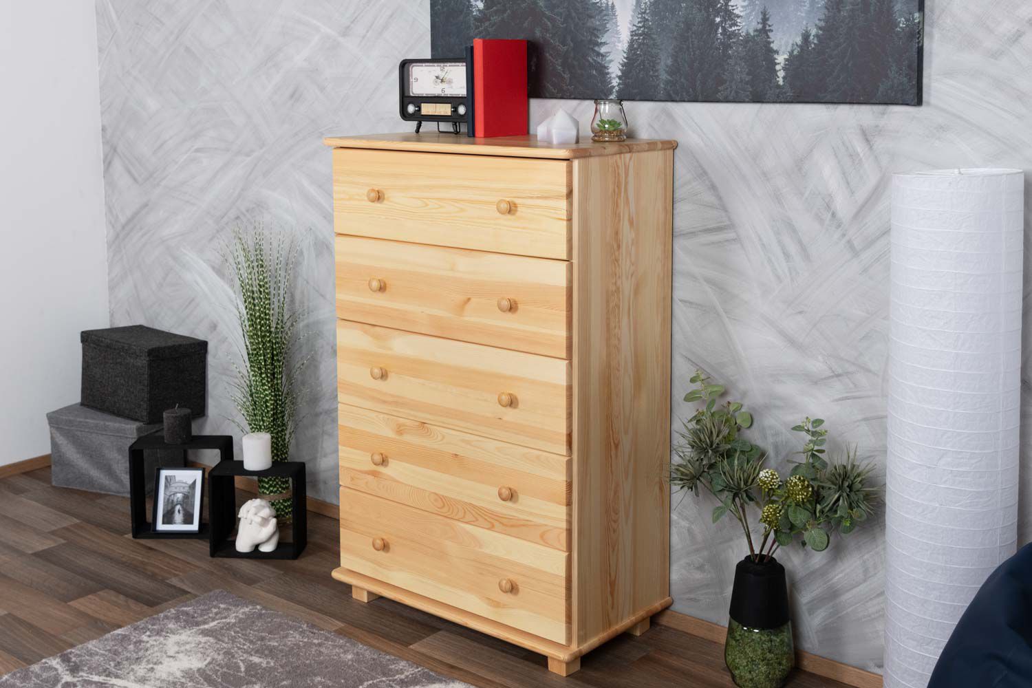 Cassettiera in pino massello naturale 020 - 122 x 80 x 47 cm (h x l x p)