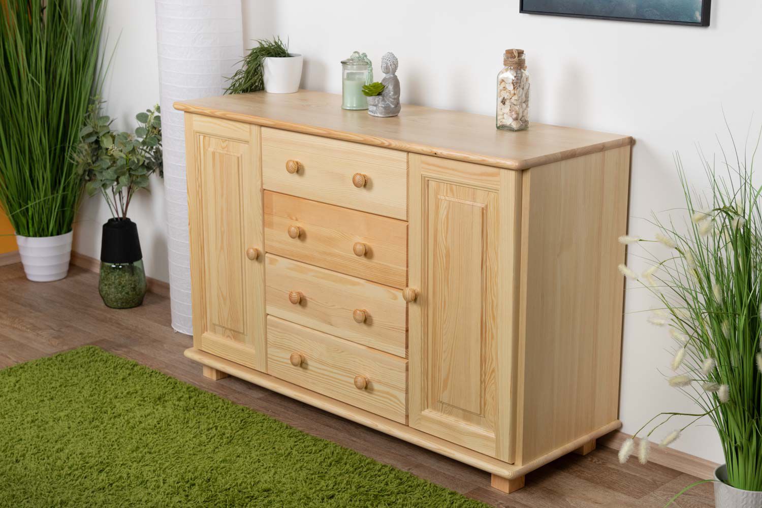 Cassettiera "038", pino massiccio, finitura naturale - 78 x 118 x 42 cm (h x l x p)