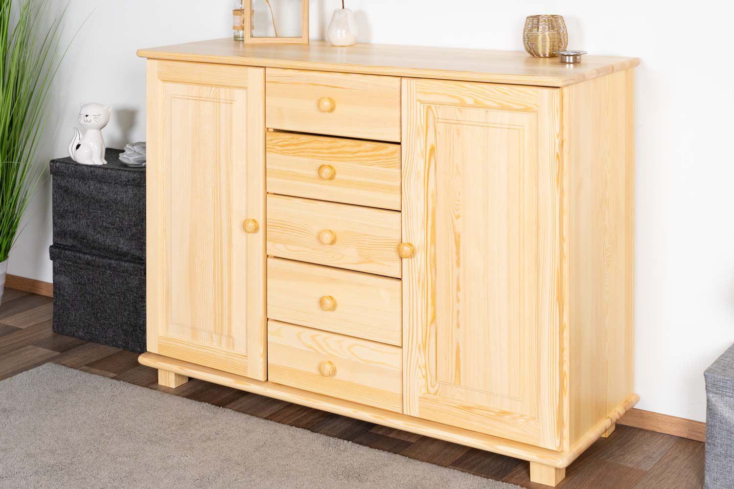 Cassettiera in pino massello naturale 039 - 85 x 118 x 42 cm (h x l x p)