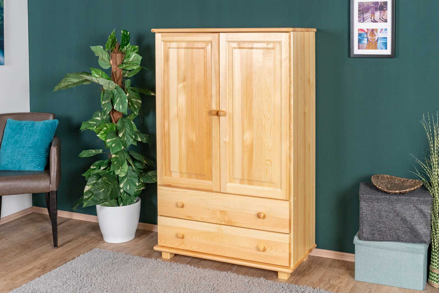 Armadio "013", pino massiccio, finitura naturale - 139 x 90 x 42 cm (h x l x p)