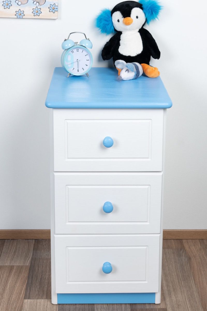 Cassettiera in pino massello laccato bianco/blu 007 - 74 x 40 x 47 cm (h x l x p)