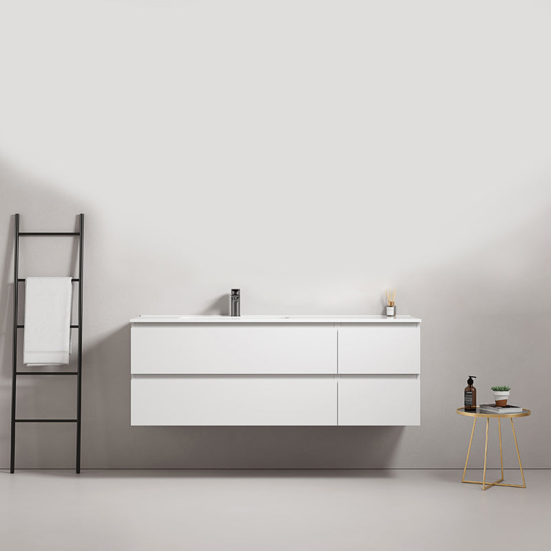 Mobile bagno sospeso 140 cm Bianco Lavabo a Sinistra in Resina Senza Specchio - Fiji Paint