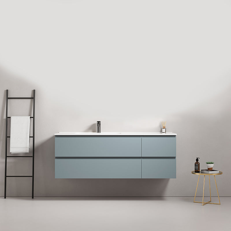 Mobile bagno sospeso 140 cm Blu Avio Lavabo a Sinistra in Resina Senza Specchio - Fiji Paint