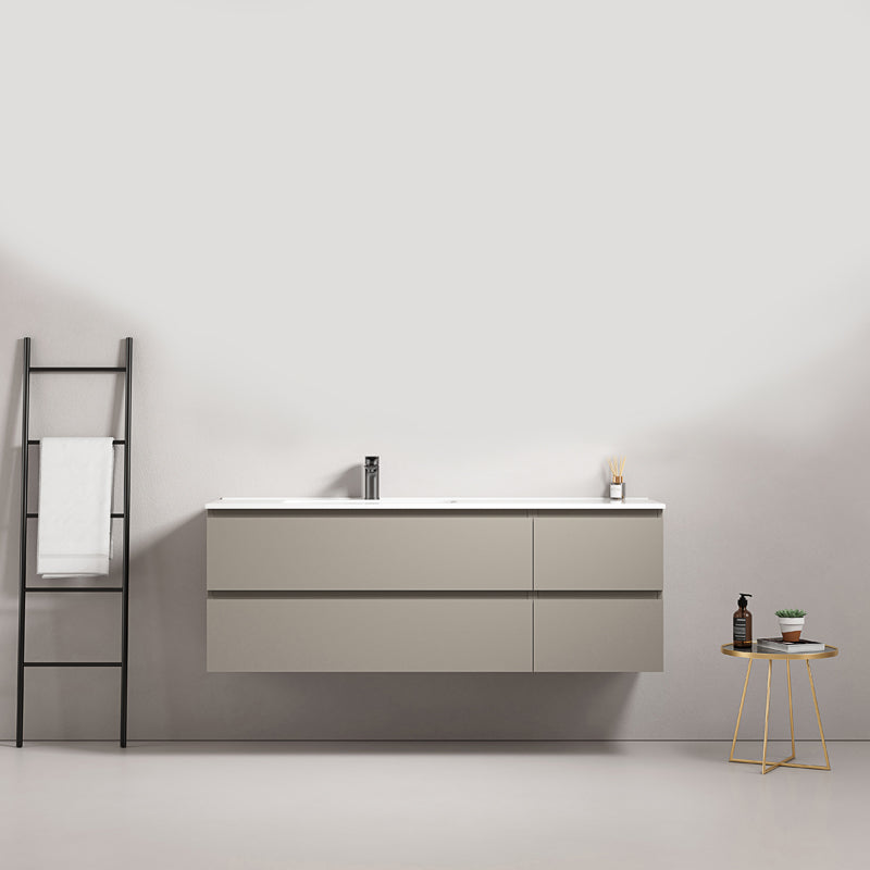 Mobile bagno sospeso 140 cm Grigio Cenere Lavabo a Sinistra in Resina Senza Specchio - Fiji Paint