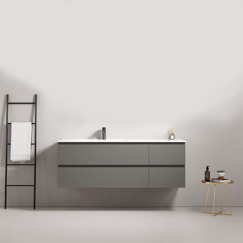 Mobile bagno sospeso 140 cm Grigio Londra Lavabo a Sinistra in Resina Senza Specchio - Fiji Paint