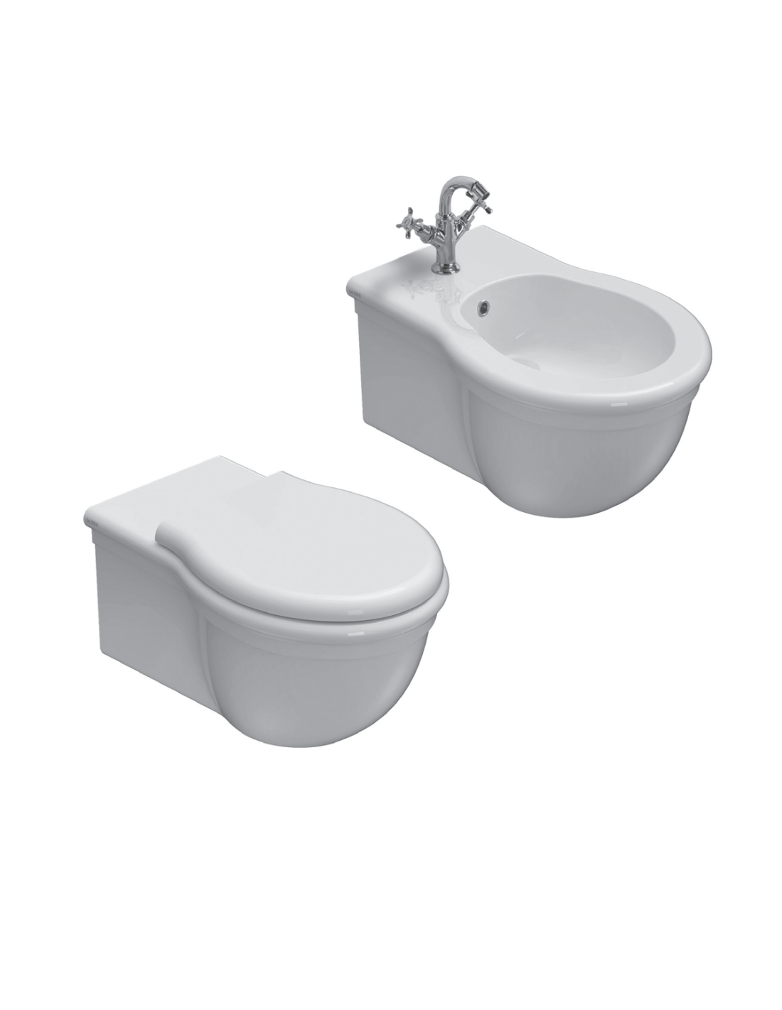 Paestum Ceramica Globo sospesi Wc + bidet + coprivaso soft