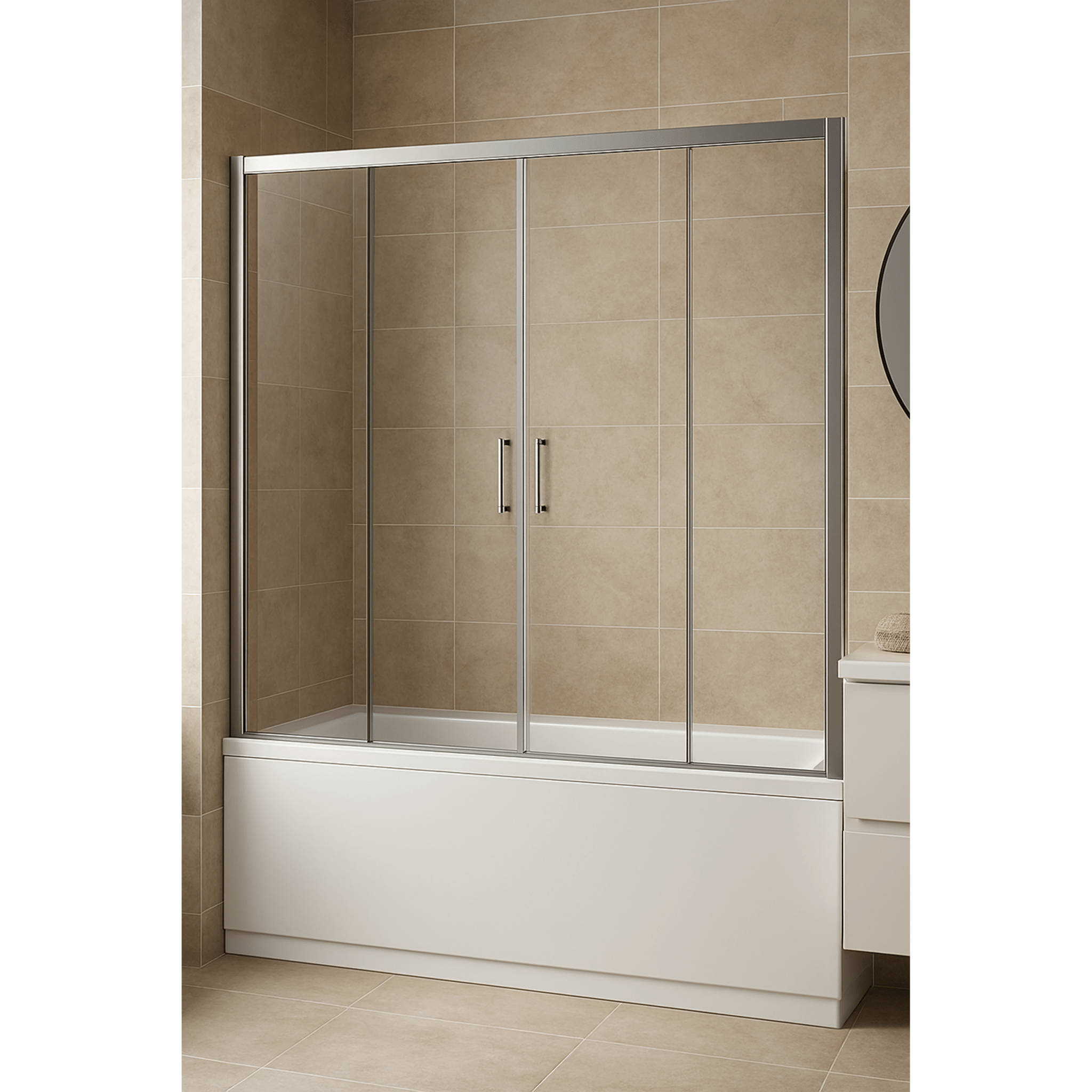 Parete Sopravasca a Due Ante Scorrevoli 150 Cm Giava Argento Lucido/Vetro Trasparente