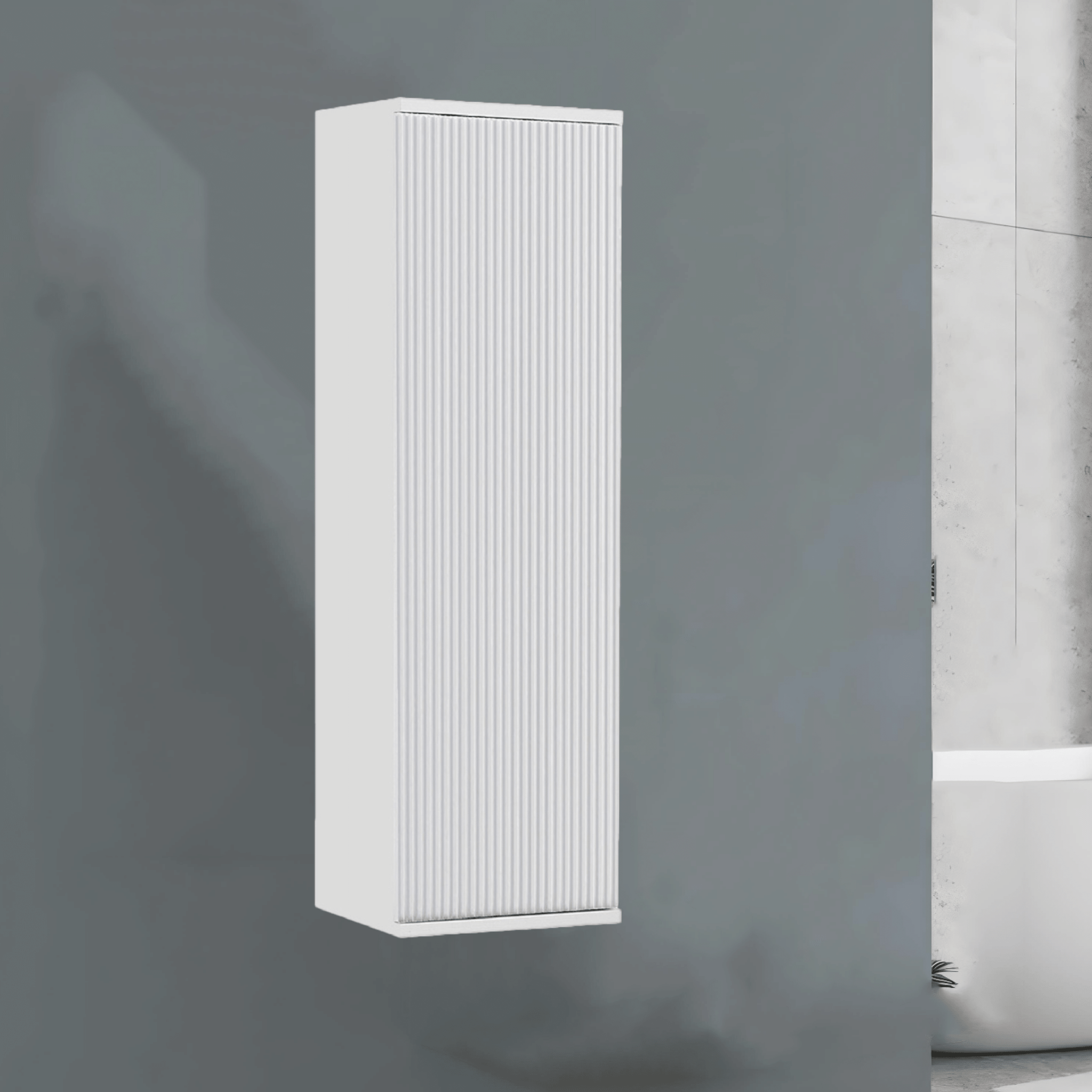 Pensile Portaoggetti Cannettato 112 Cm Un'Anta Feridras "Kannè" Bianco Opaco