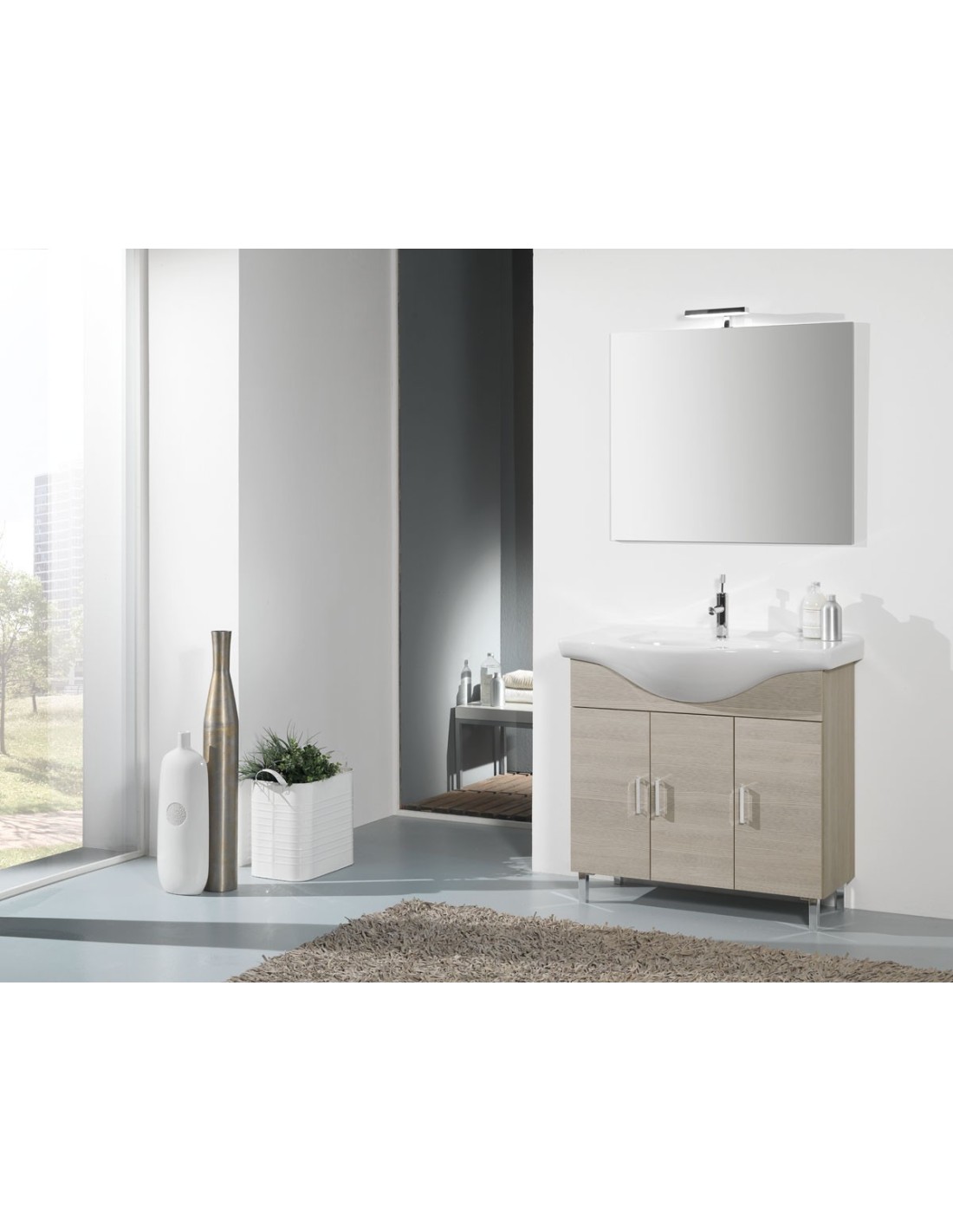 Pisa mobile bagno a terra 85X185X48 finitura laccato bianco lucido/rovere scuro/larice