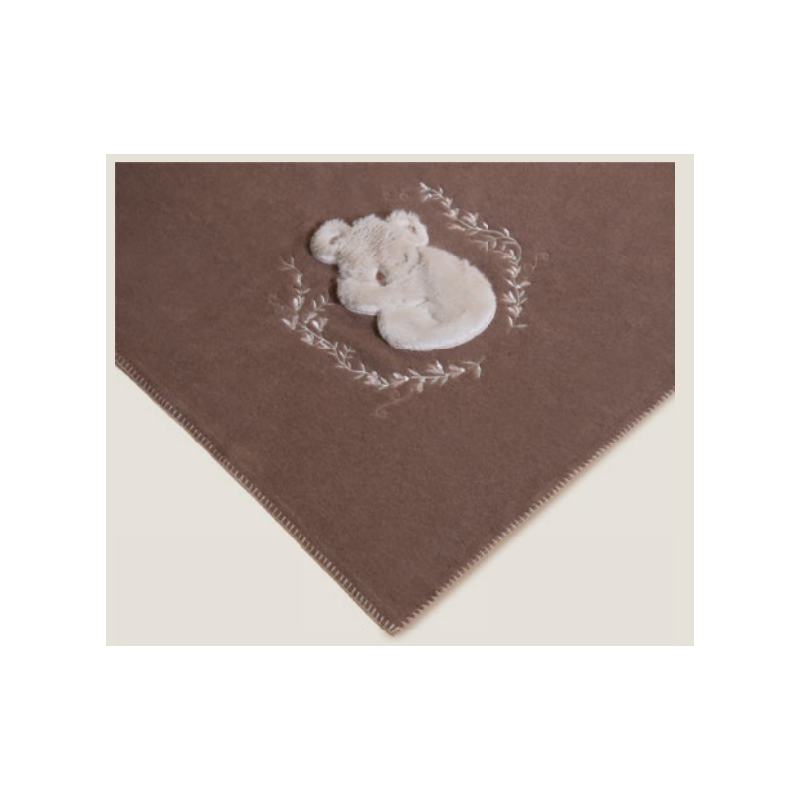 Plaid soft cotton Frati Home disegno Koala cm 130x160 tortora