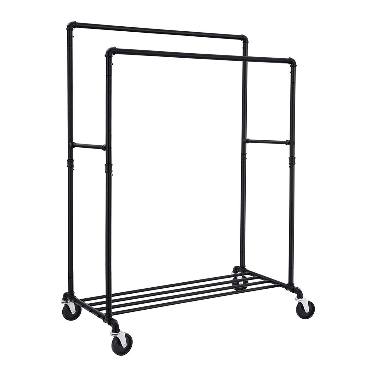 Porta abiti a doppie aste e scaffale su ruote