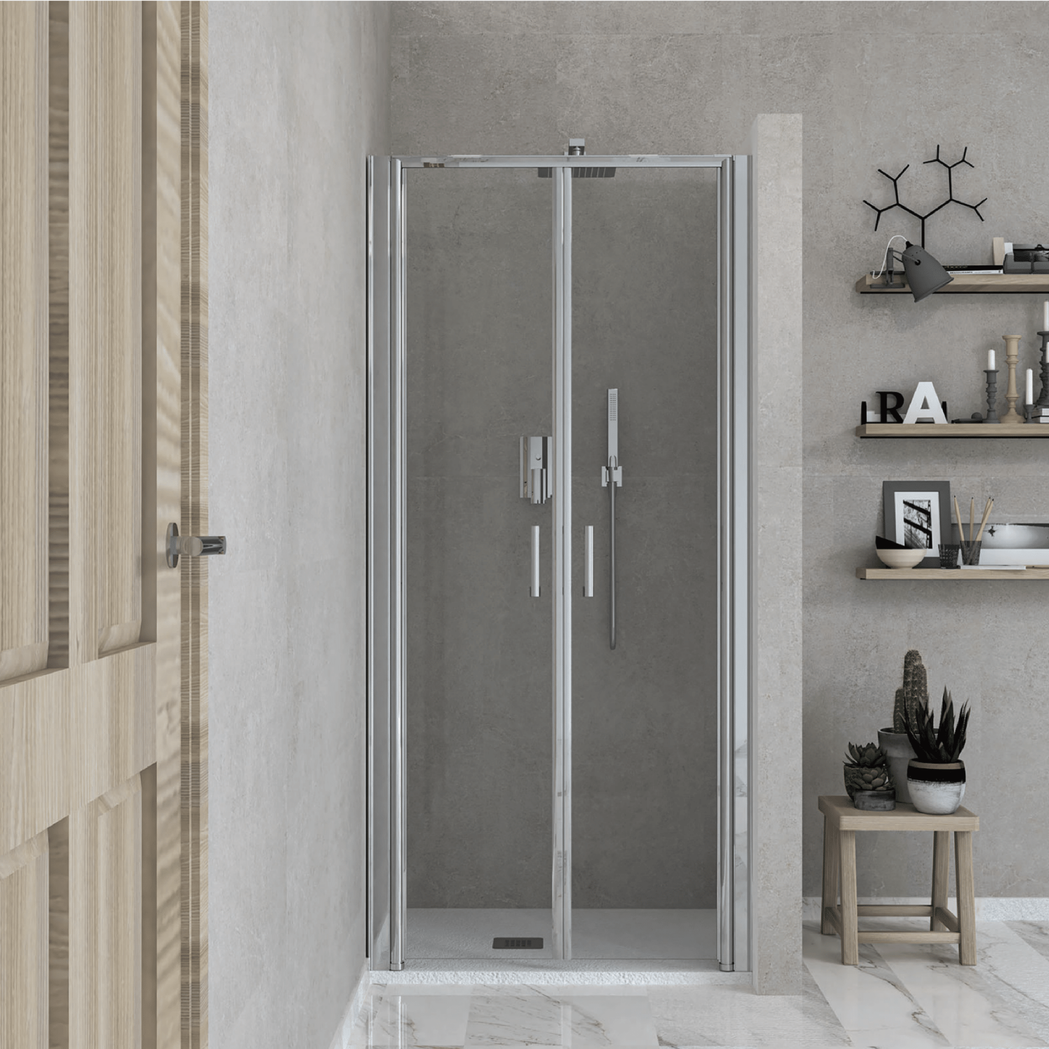 Box Doccia Saloon Doppia Porta 70 Cm Ercos "Gold" Cromo Lucido/Vetro Trasparente