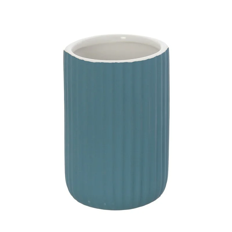 Portaspazzolini bagno da appoggio blu in ceramica soft touch Spring