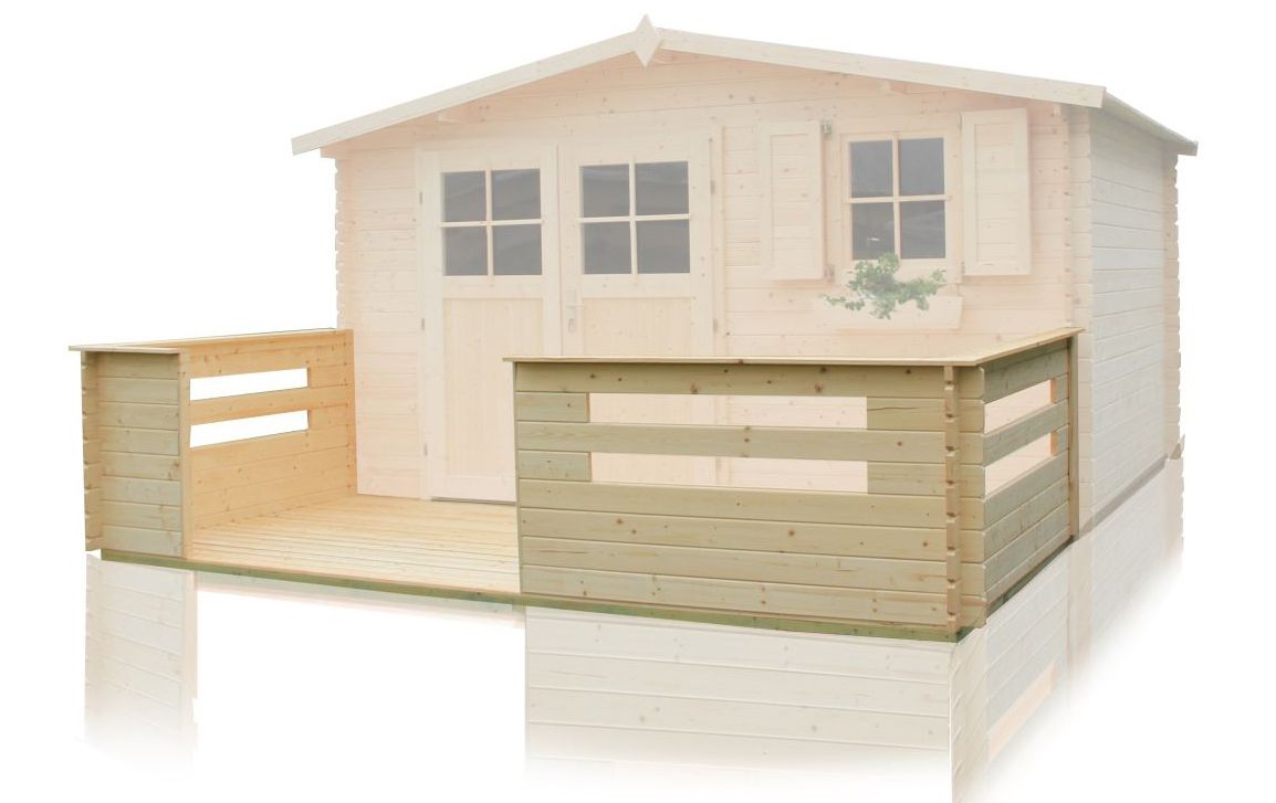 Terrazza per casetta da giardino Ruhepol - 4,16 x 1,94 metri in tronchi da 28 mm