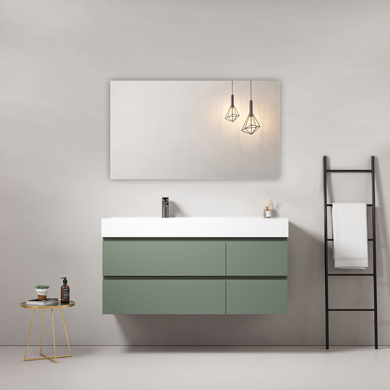 Mobile bagno sospeso 120 cm Verde Salvia Lavabo a Sinistra in Resina Specchio Quadro - Fiji Paint