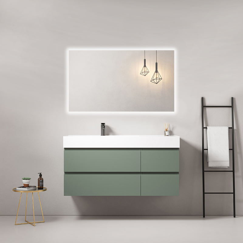 Mobile bagno sospeso 120 cm Verde Salvia Lavabo a Sinistra in Resina Specchio Quadro Retroilluminato - Fiji Paint