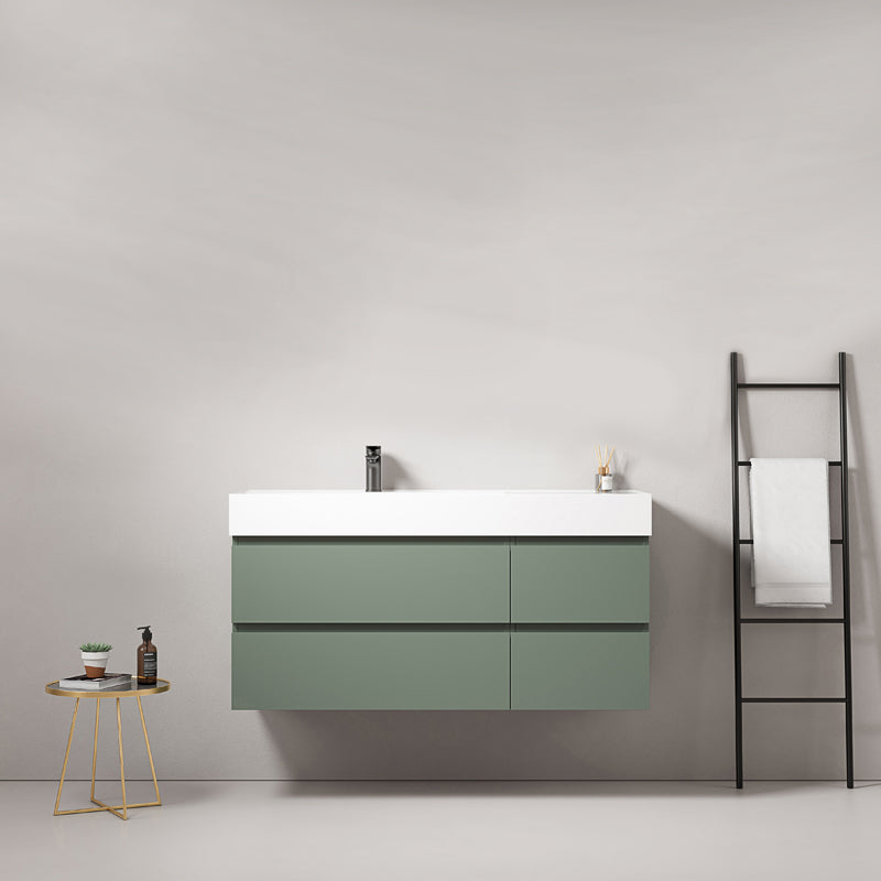Mobile bagno sospeso 120 cm Verde Salvia Lavabo a Sinistra in Resina Senza Specchio - Fiji Paint
