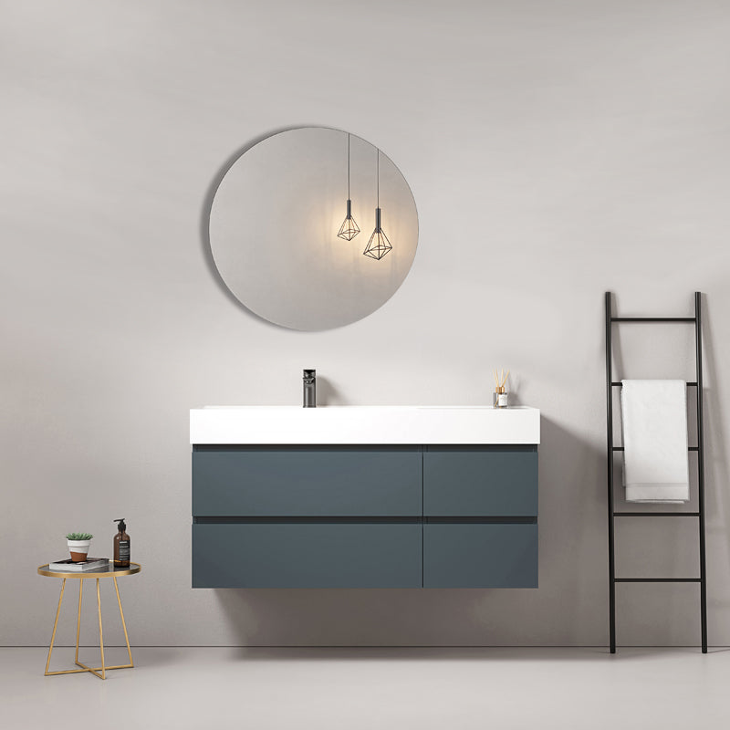 Mobile bagno sospeso 120 cm Blu Mare Lavabo a Sinistra in Resina Specchio Tondo - Fiji Paint