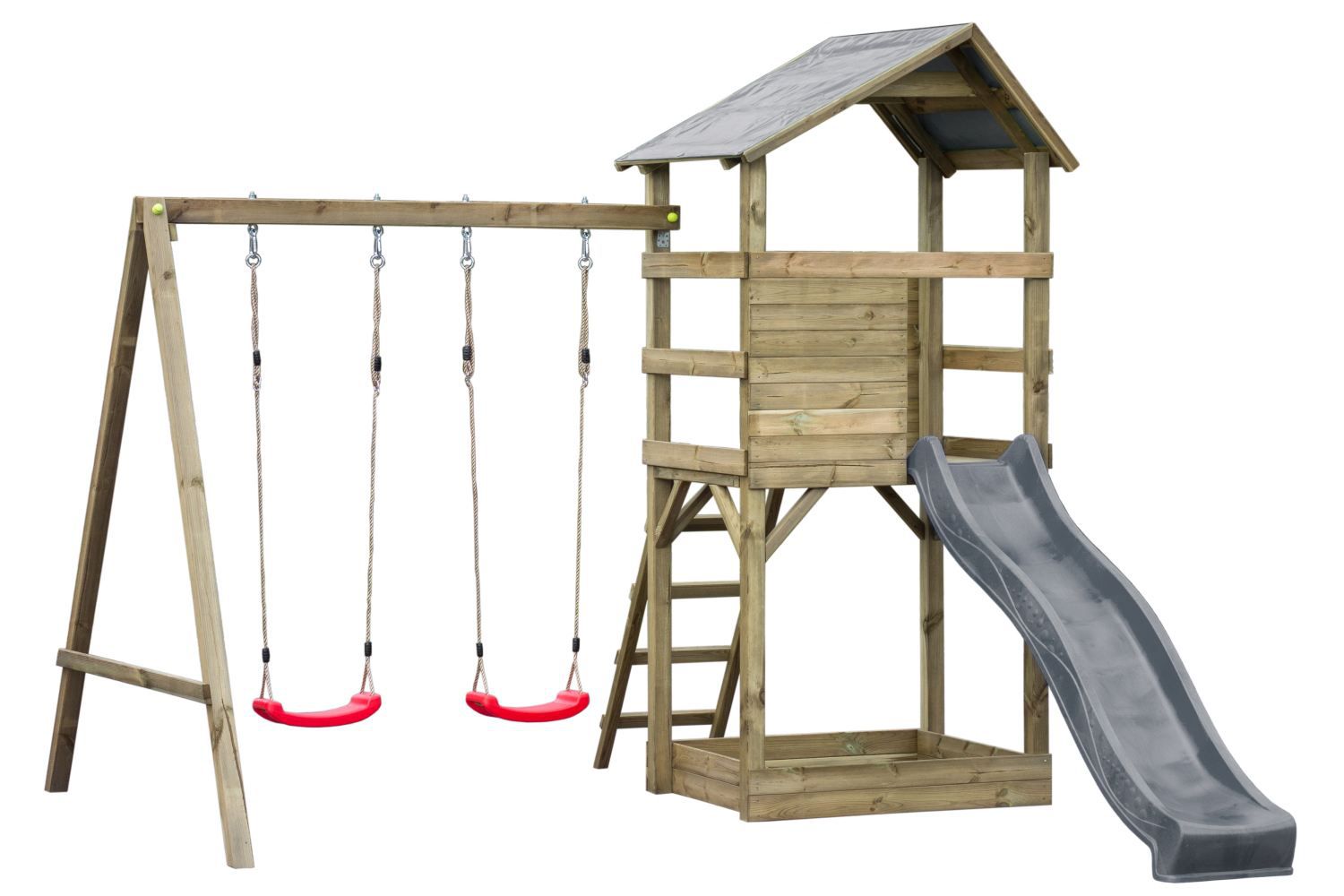 Torretta gioco S18B incl. scivolo a onde, struttura per altalena doppia, sabbiera e scaletta in legno - misure: 311 x 369 cm (l x p)