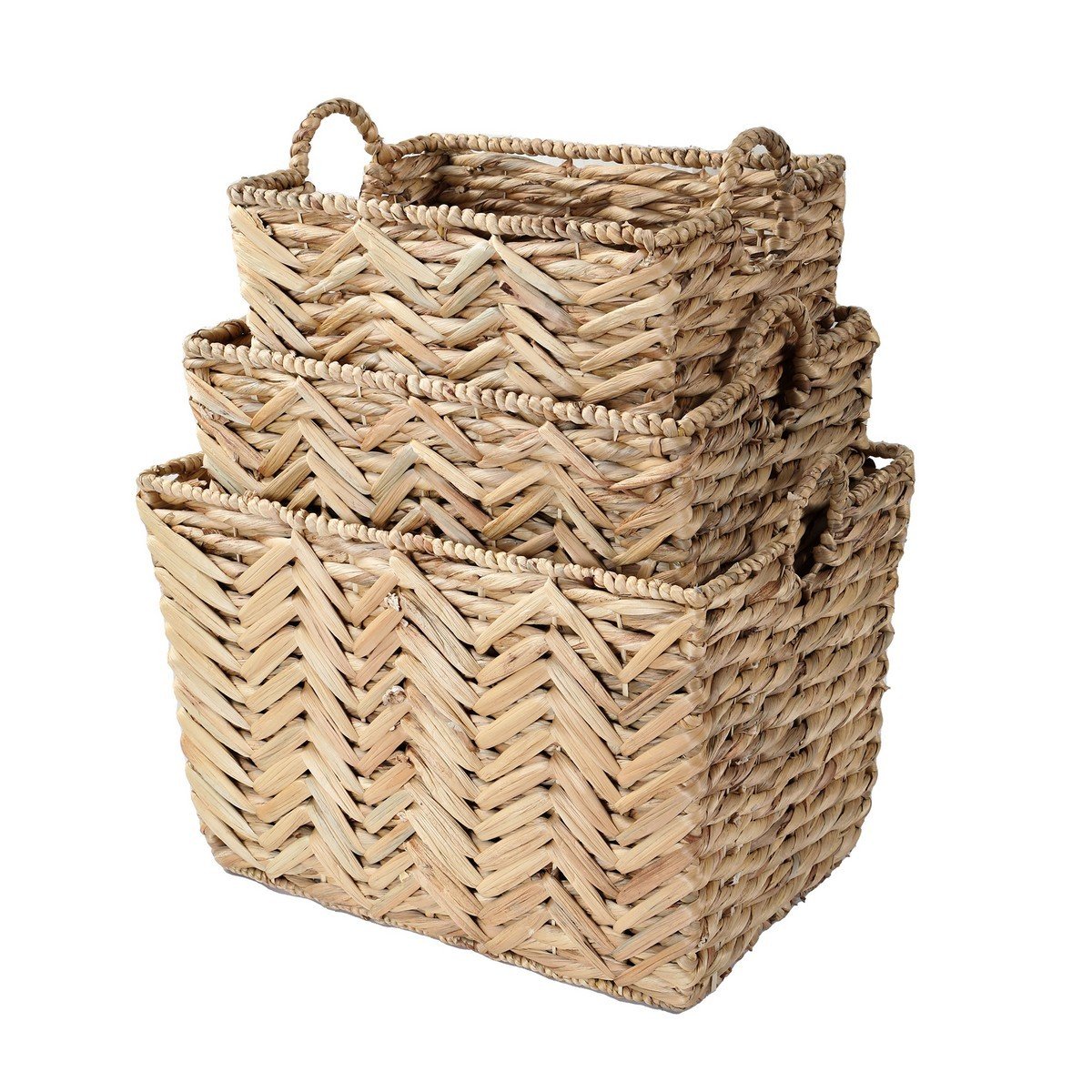 Set di 3 ceste alte in giunco d'acqua.
