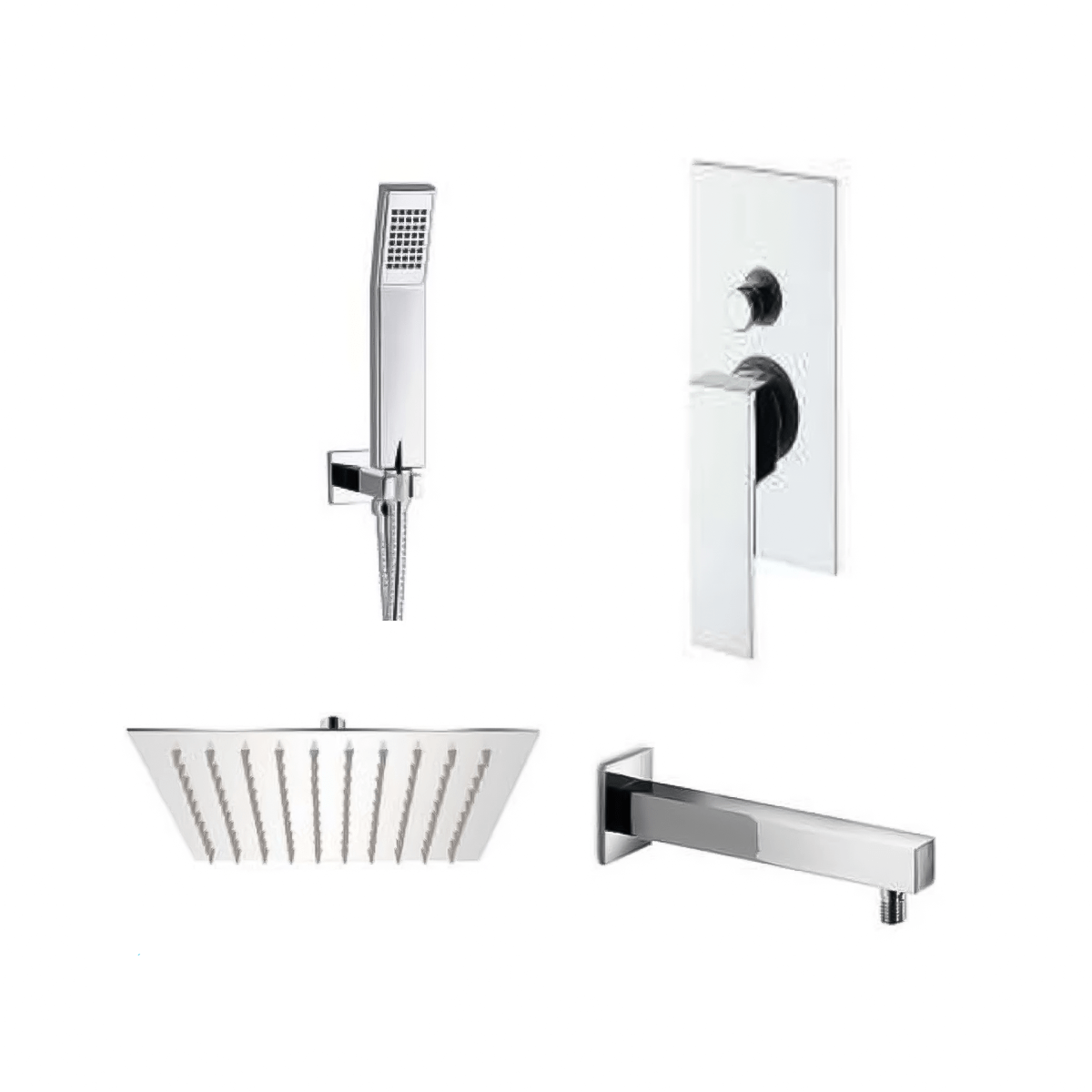 Set Doccia Completo Quadro Soffione 20x20 Cm Cromo Lucido