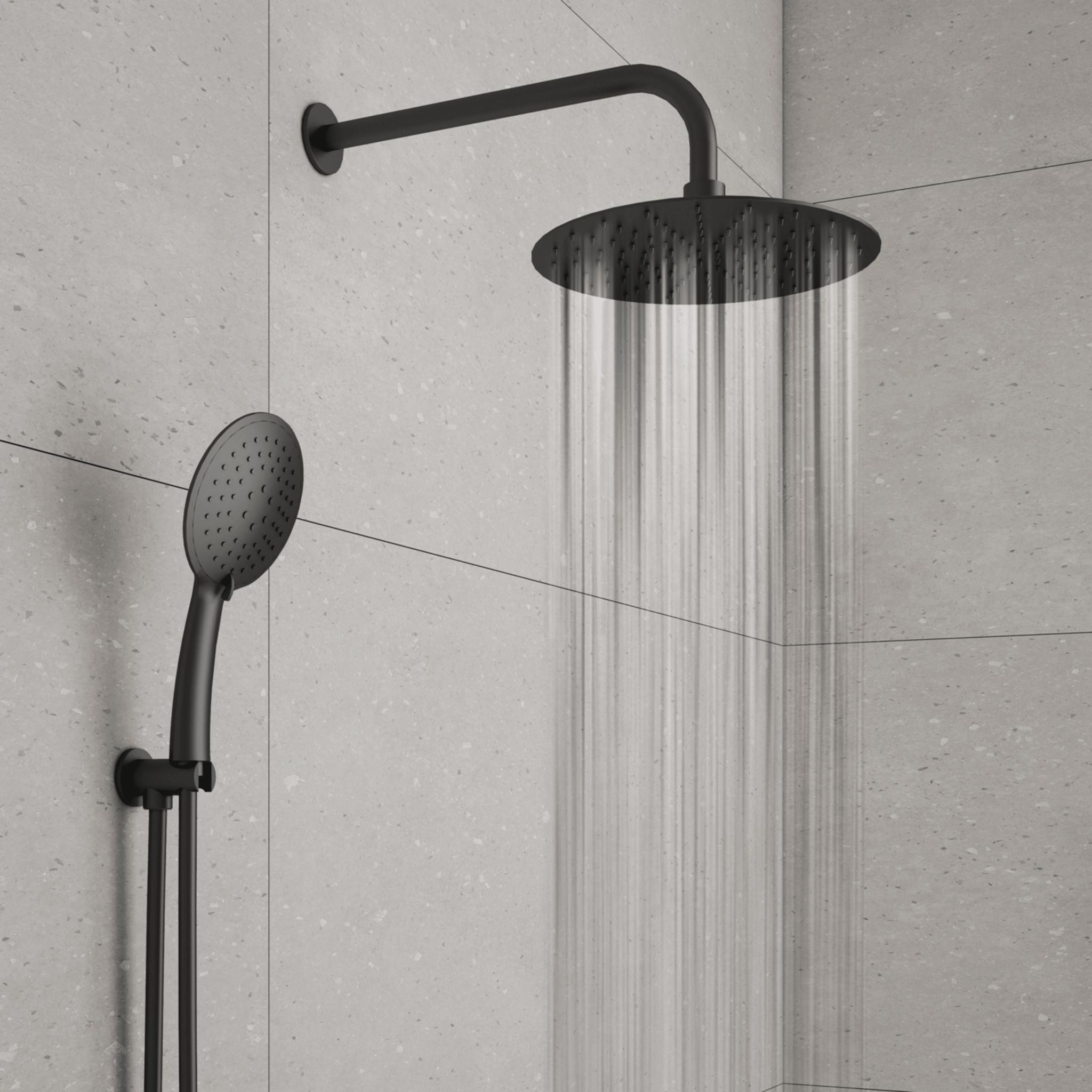 Set Doccia Completo Tondo Soffione Diam.25 Cm Gedy "High Pro 10" Nero Opaco