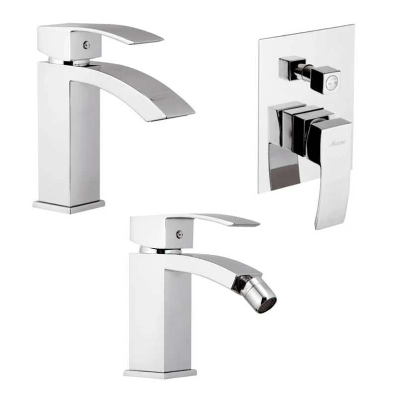 Set miscelatori con doccia a incasso con deviatore lavabo e bidet in ottone cromato Mariani linea Marte