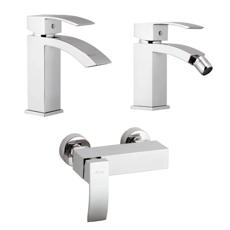 Set miscelatori doccia a incasso esterno lavabo e bidet in ottone cromato Mariani linea Marte