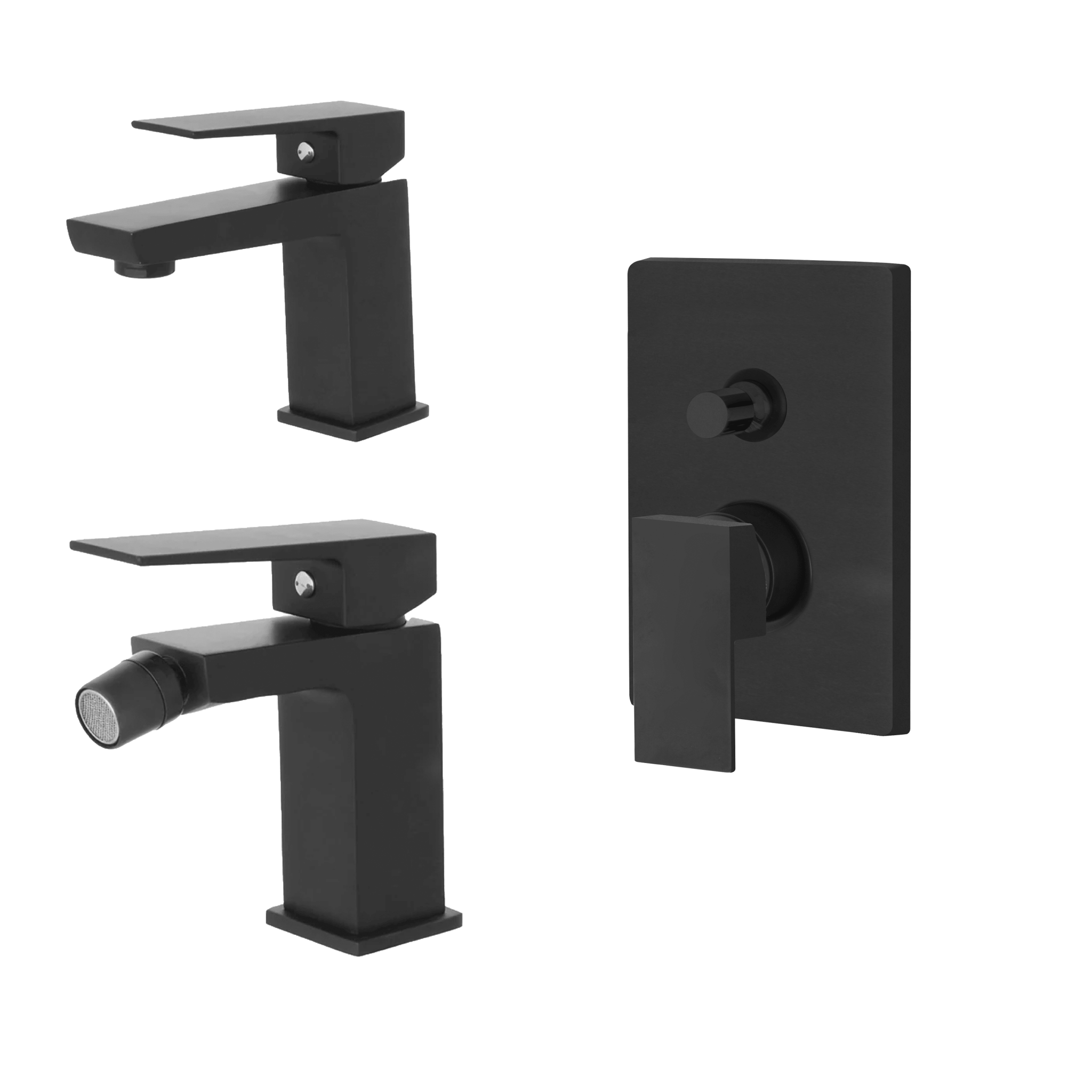 Set Miscelatori Lavabo e Bidet Con Incasso Doccia Deviatore a 2 Vie Feridras "Quatra" Nero Opaco