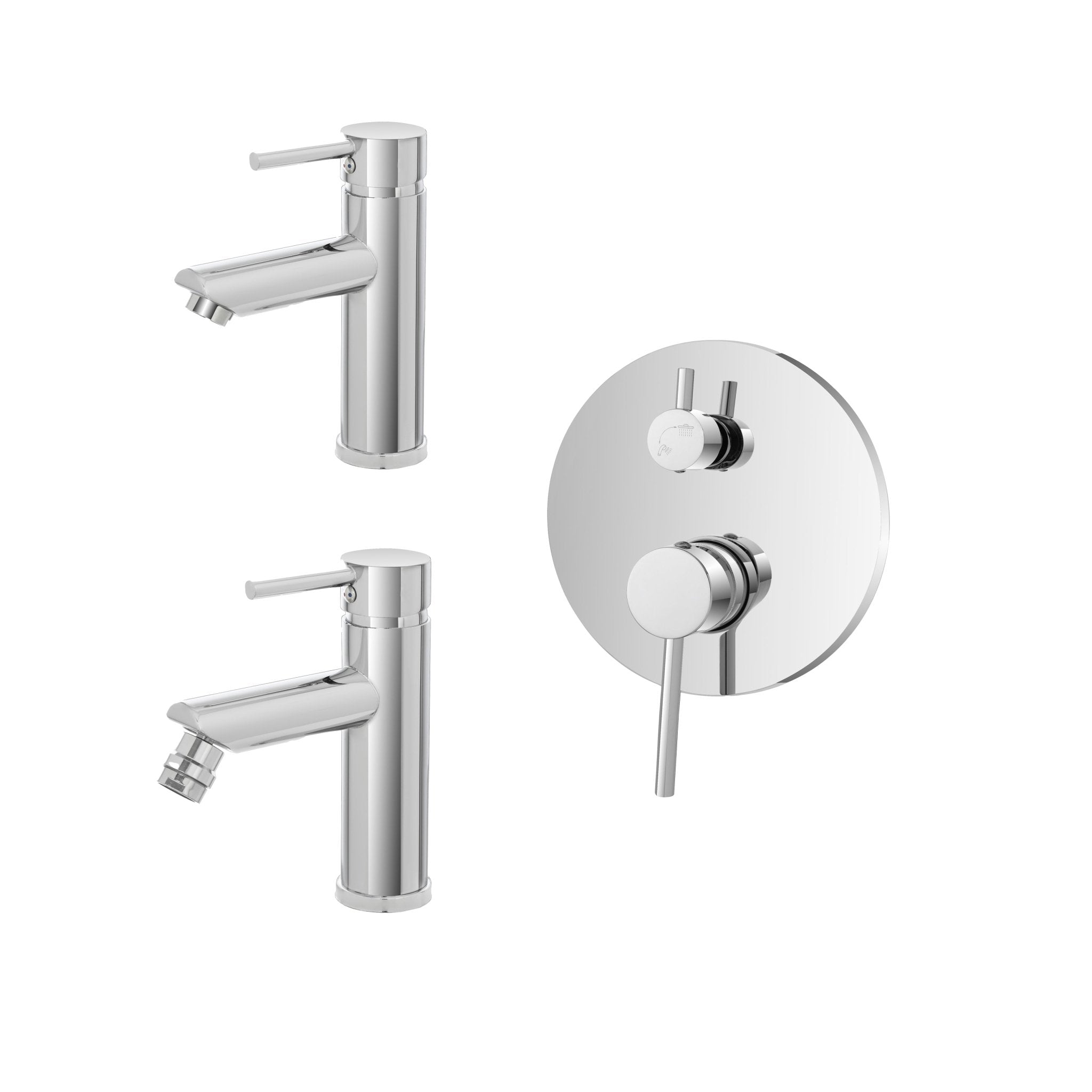 Set Miscelatori Lavabo e Bidet Con Incasso Doccia Deviatore a 2 Vie Feridras "York" Cromo Lucido