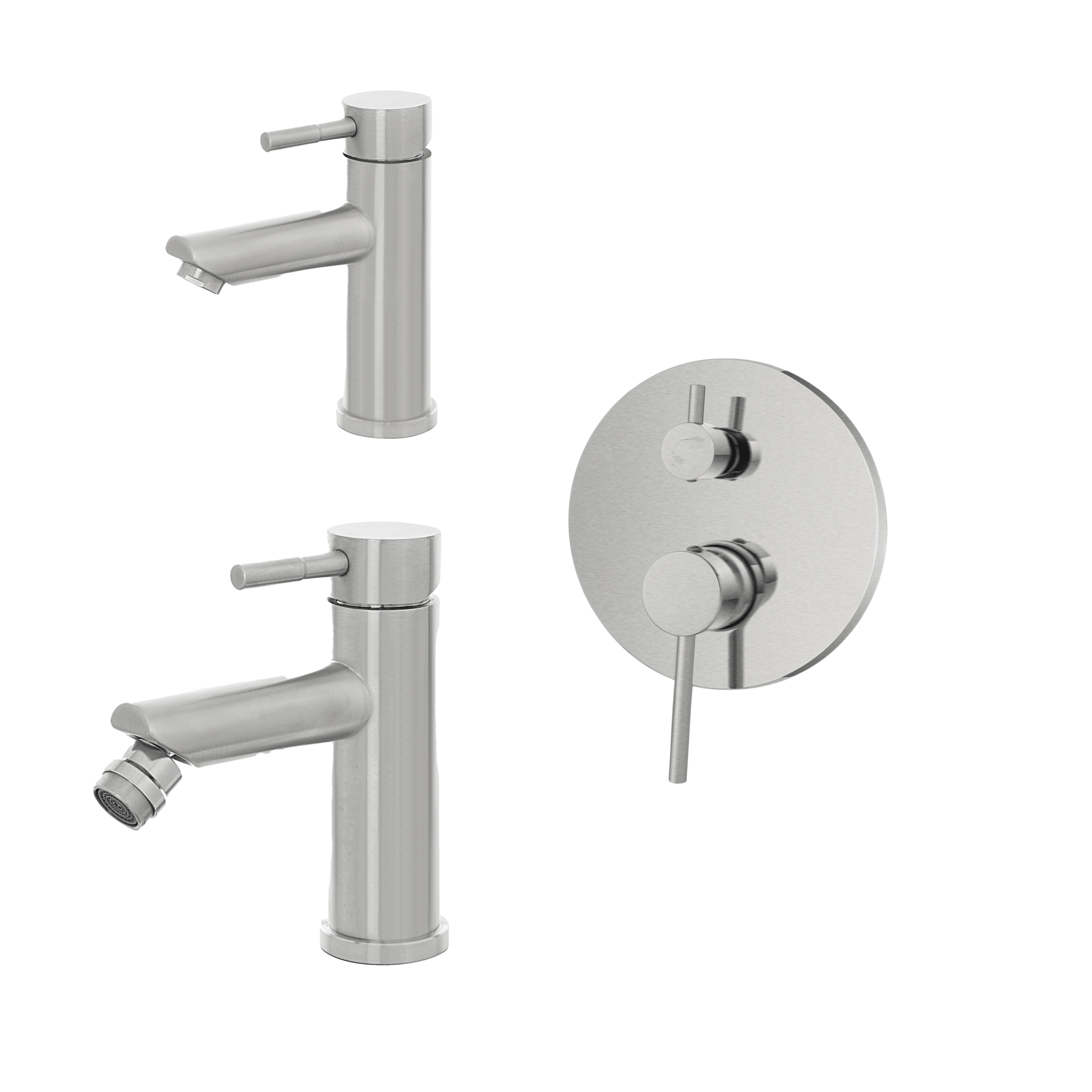 Set Miscelatori Lavabo e Bidet Con Incasso Doccia Deviatore a 2 Vie Feridras "York" Inox Spazzolato