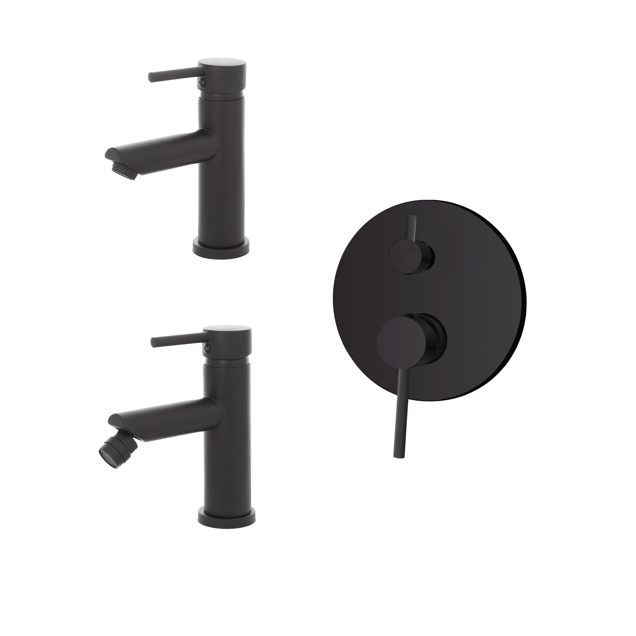Set Miscelatori Lavabo e Bidet Con Incasso Doccia Deviatore a 2 Vie Feridras "York" Nero Opaco