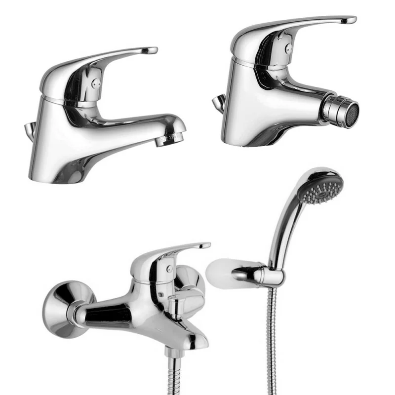 Set rubinetti lavabo, bidet e vasca con kit doccia in ottone cromo di Rubinetterie Mariani Linea Astro