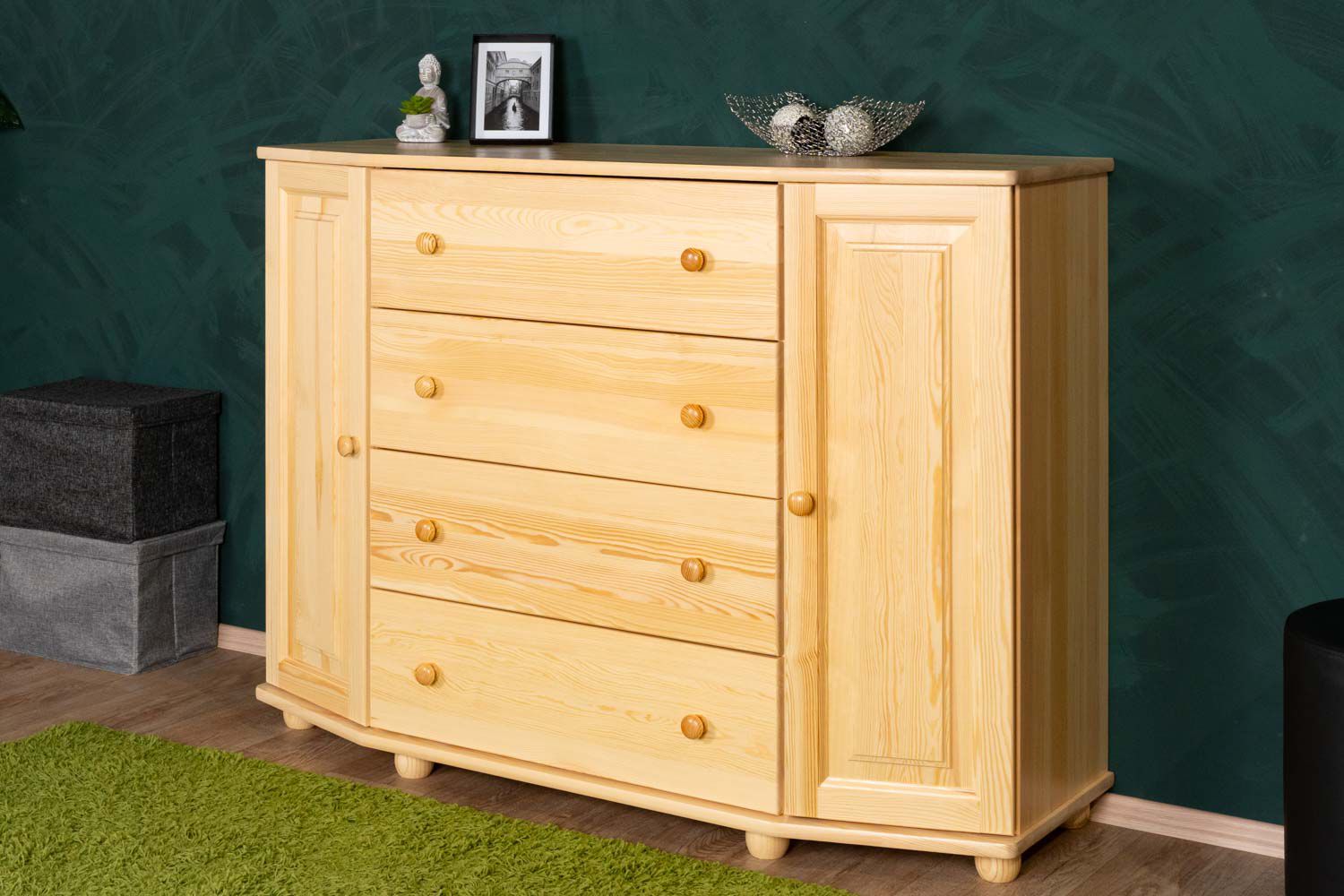 Cassettiera "Junco" 166, pino massiccio, naturale - 100 x 140 x 47 cm