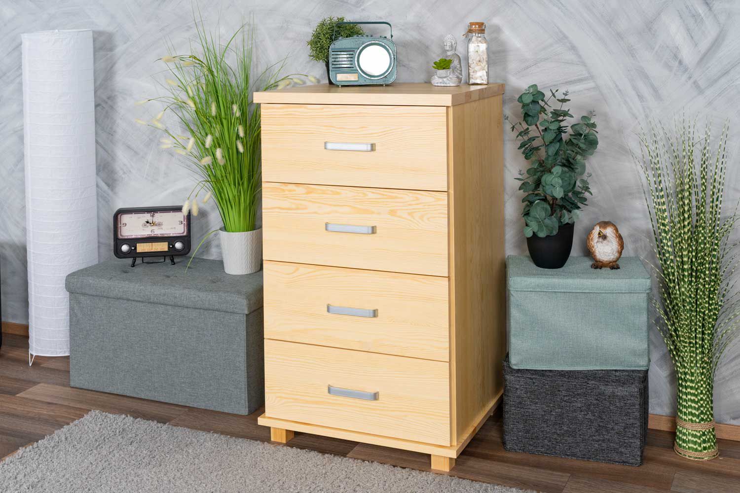 Cassettiera in pino massello naturale "Columba 19" - 101 x 60 x 50 cm (h x l x p)