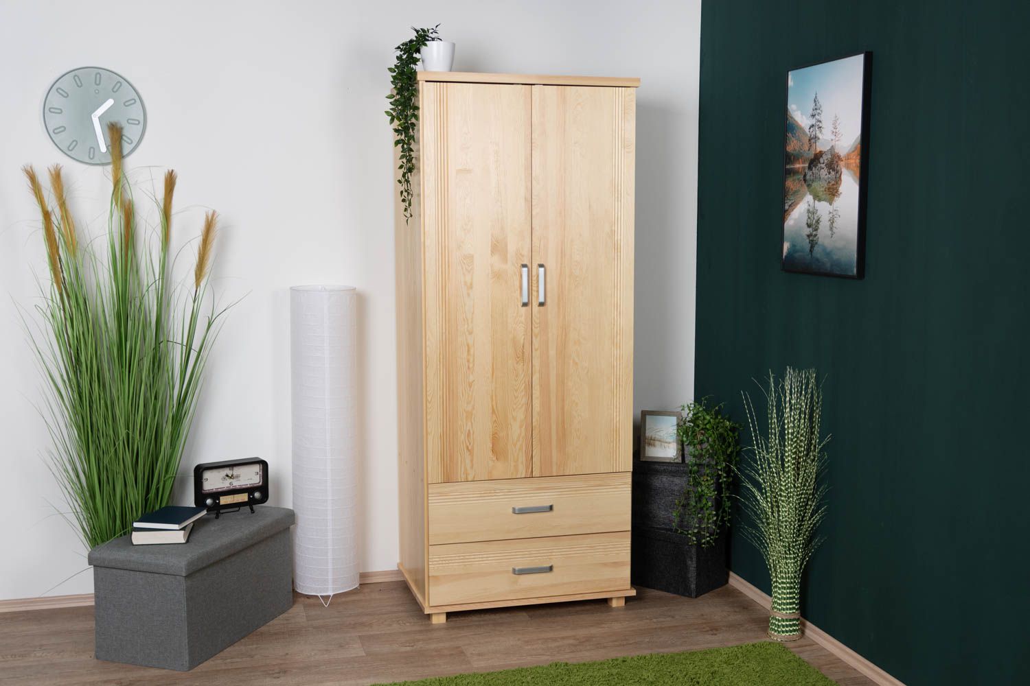 Armadio "Columba" 01, pino massiccio, naturale - 195 x 80 x 59 cm