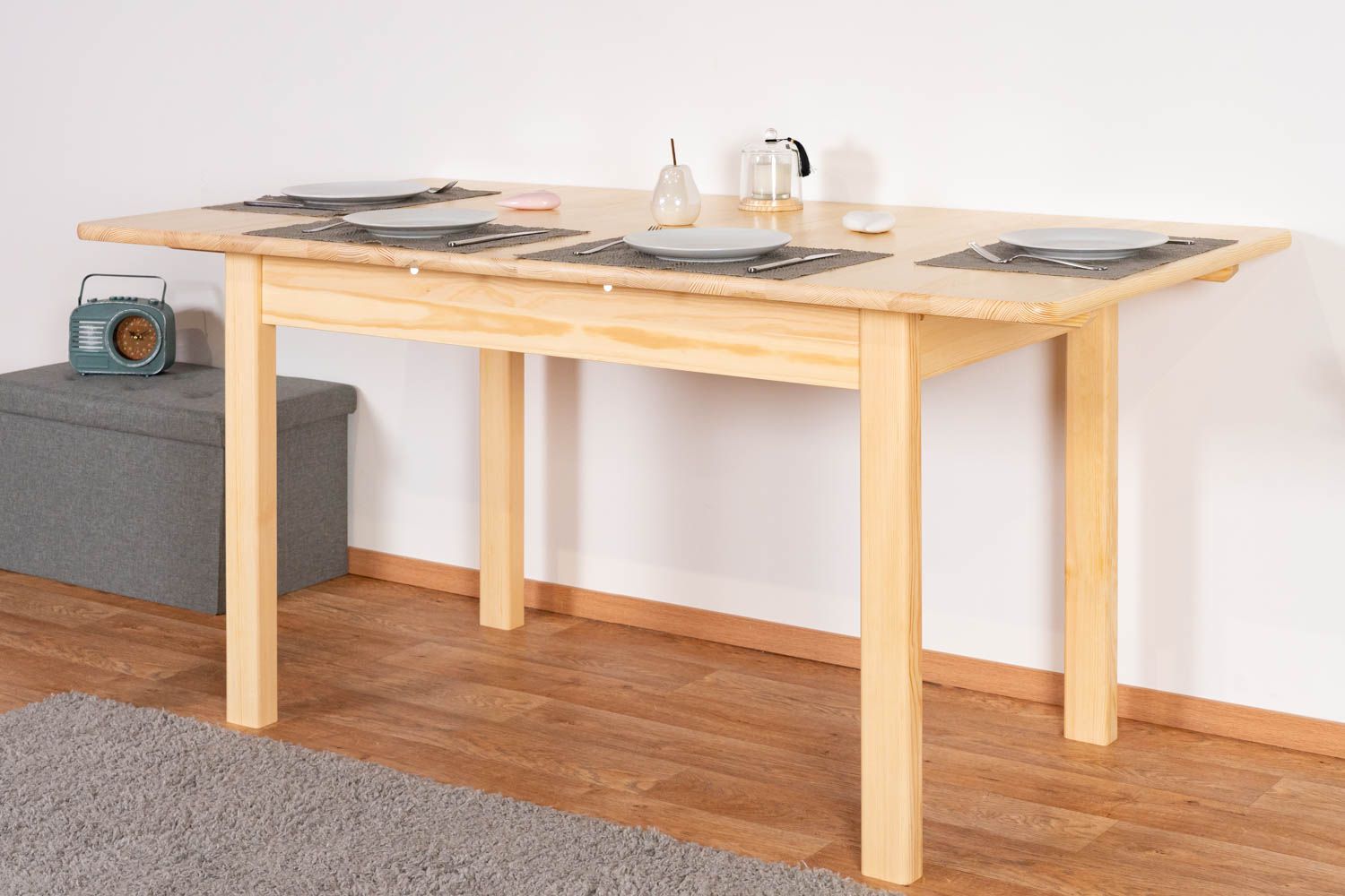 Tavolo allungabile "Junco" 236D, pino massiccio, naturale (quadrato) - 90 x 140 / 175 cm