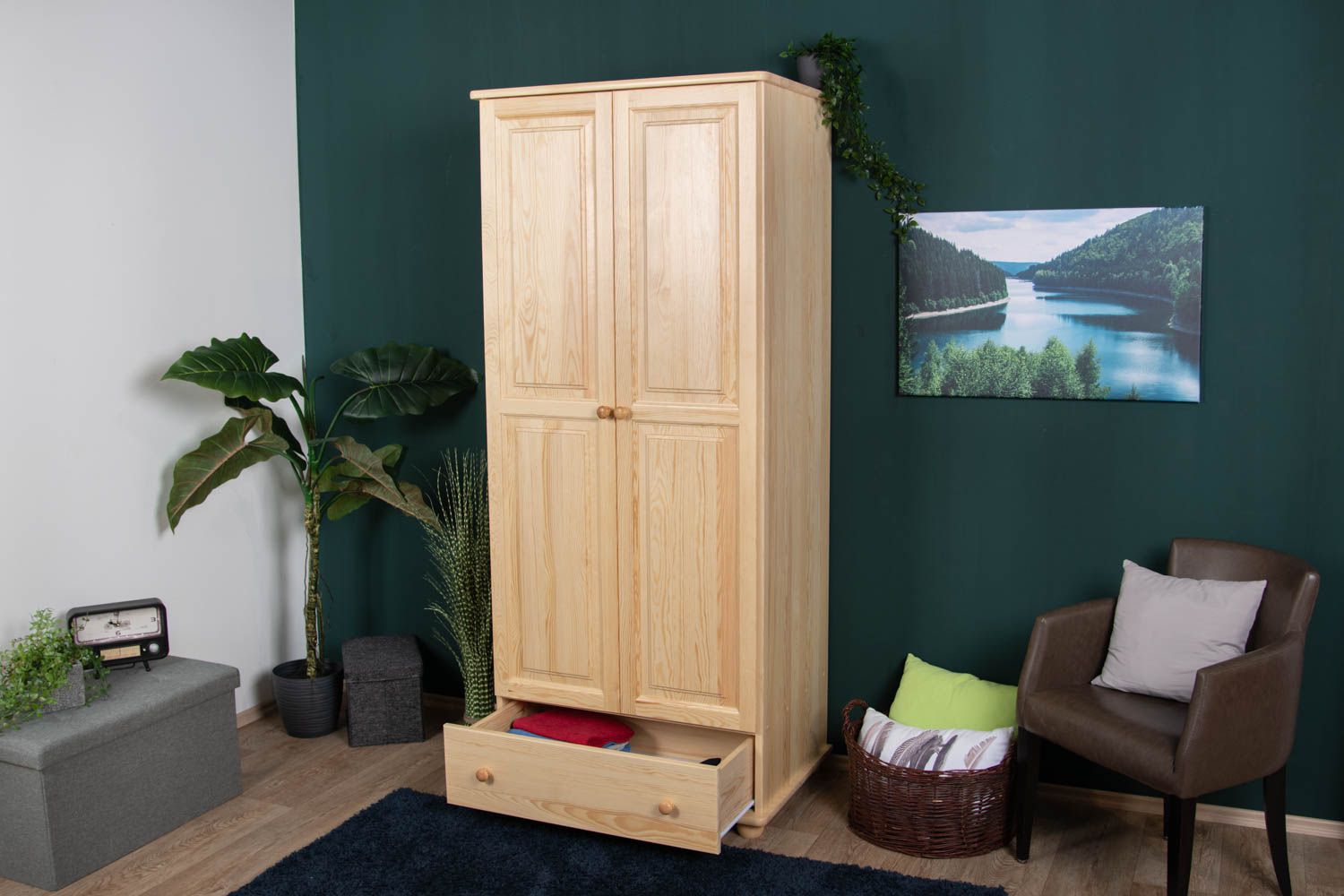 Armadio "Junco" 10A, pino massiccio, naturale - 195 x 84 x 59 cm (h x l x p)