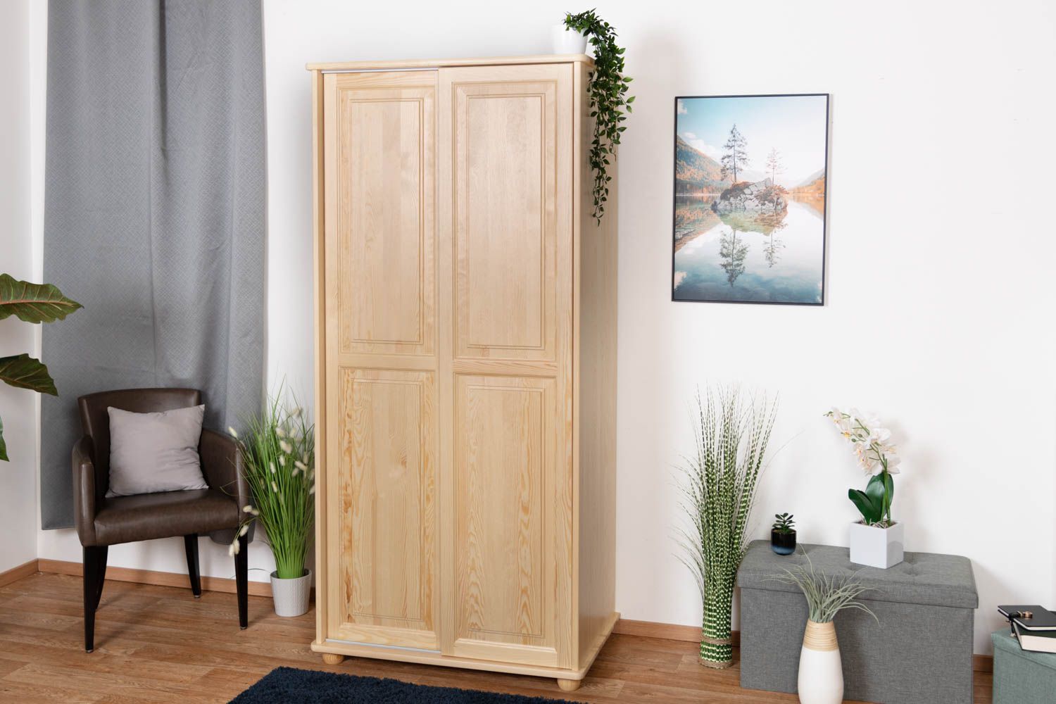 Armadio "Junco" 14B, pino massiccio, naturale - 195 x 92 x 59 cm (h x l x p)