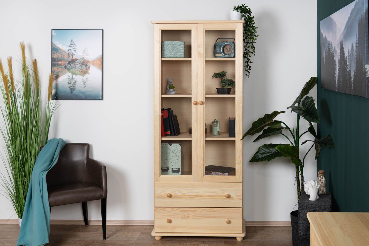 Vetrinetta "Junco" 32, pino massiccio, naturale - 195 x 84 x 42 cm