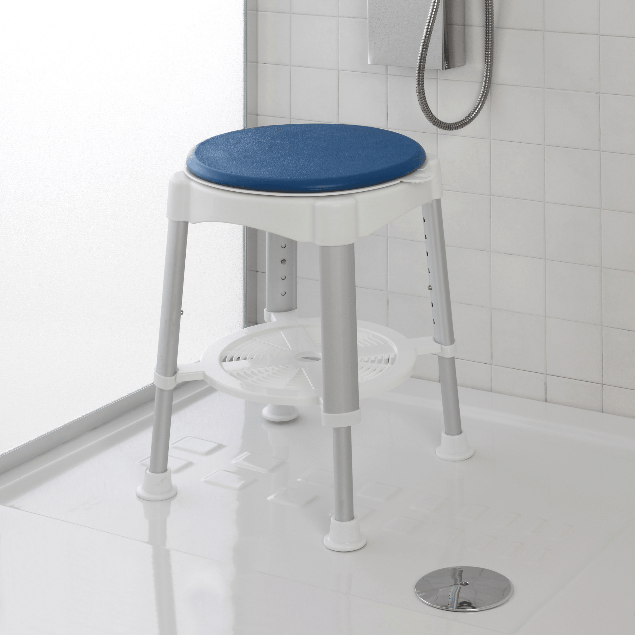 Sgabello Con Seduta Girevole e Gommini Antiscivolo Feridras "Comfort" Bianco/Blu