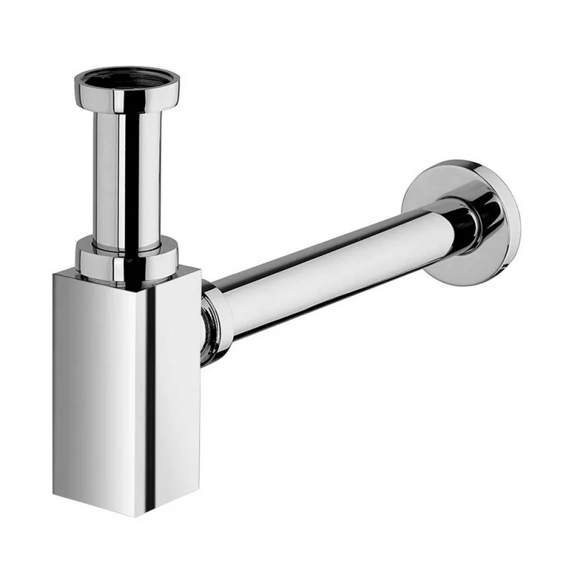 Sifone quadrato in ottone cromato 11/4 per lavabi d'appoggio o sospesi