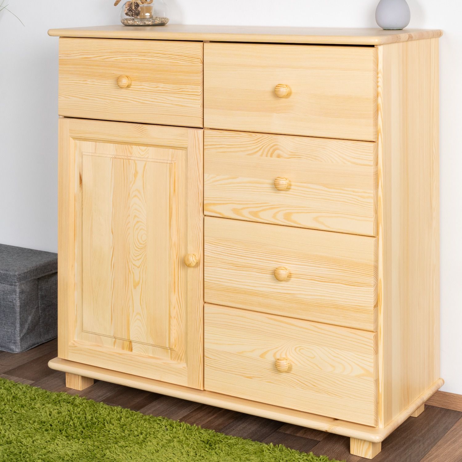 Cassettiera in pino massello naturale 049 - 100 x 100 x 42 cm (h x l x p)