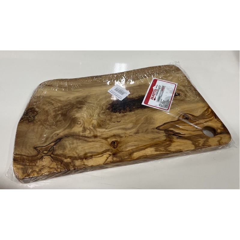 TAGLIERE IRREGOLARE IN LEGNO DI ULIVO CON FORO CM. 30 PANETTA