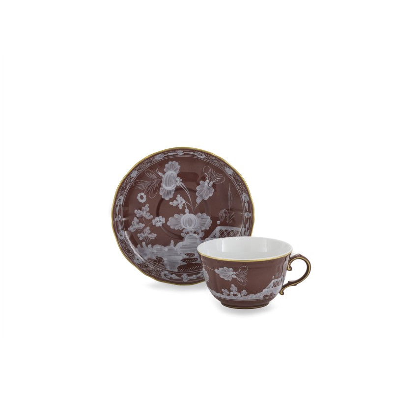 Tazza te' con piatto Ginori 1735 Oriente Italiano castagna