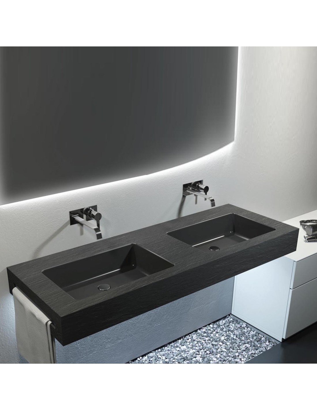Top con doppio lavabo integrato effetto ardesia in resina 150X50
